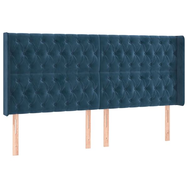 vidaXL Vzglavje z u&scaron;esi temno modro 203x16x118/128 cm žamet