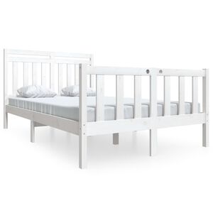 vidaXL Posteljni okvir bel 135x190 cm trden les