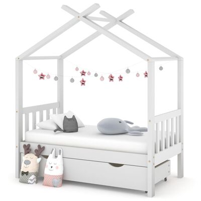 vidaXL Otroški posteljni okvir s predalom bela trdna borovina 70x140cm