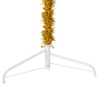 vidaXL Ozka umetna polovična novoletna jelka s stojalom zlata 120 cm