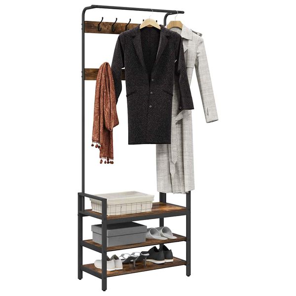 vidaXL Obe&scaron;alnik za pla&scaron;če s polico Dimljeni oreh 75 x 34 x 184 cm