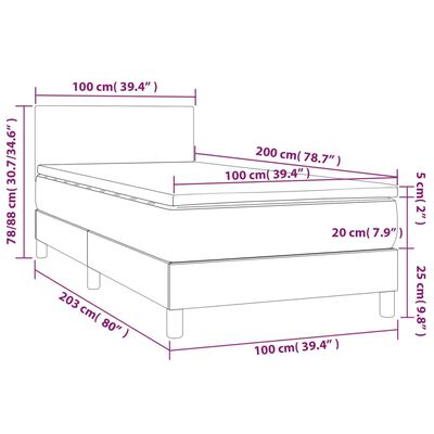 vidaXL Box spring postelja z vzmetnico svetlo siv 100x200 cm blago