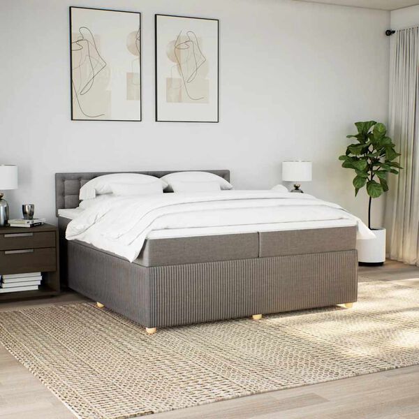 vidaXL Box spring postelja z vzmetnico taupe 200x200 cm blago