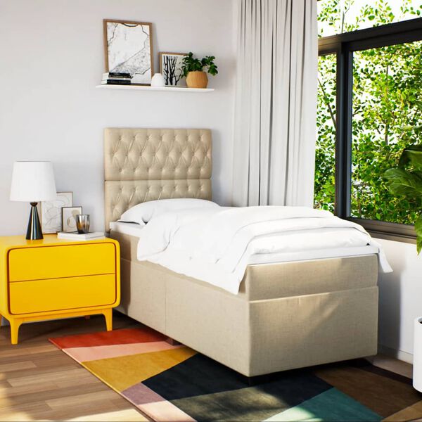 vidaXL Box spring postelja z vzmetnico krem 90x200 cm blago