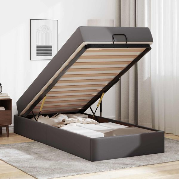 vidaXL Posteljni okvir z vzmetnico z vzmetnico 2 pcs Siva PVC