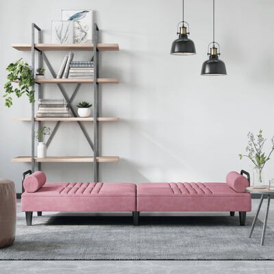 vidaXL Raztegljiv kavč z naslonjali za roke roza žamet