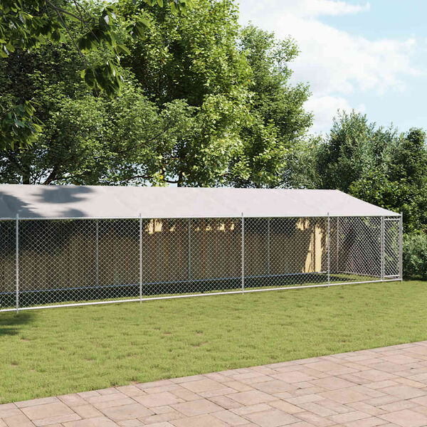 vidaXL Pasji boks s streho in vrati siv 12x2x2m pocinkano jeklo