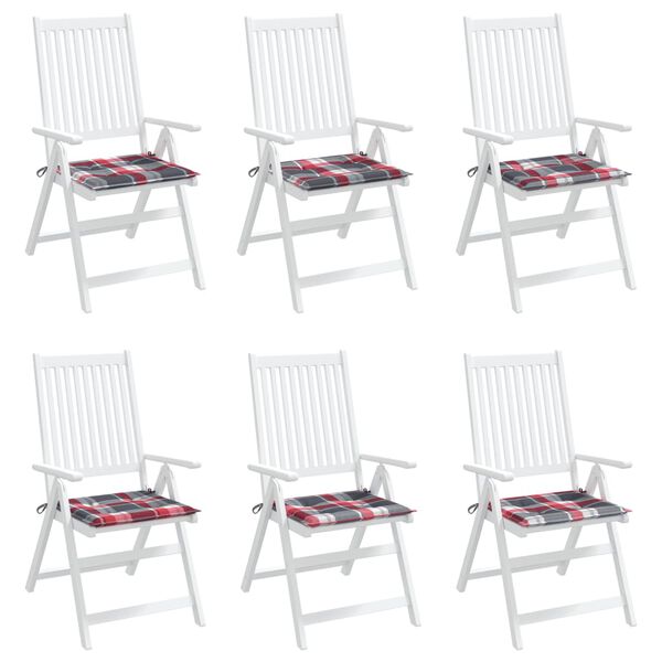 vidaXL Blazine za vrtne stole 6 kosov rdeče karo 50x50x4 cm oxford