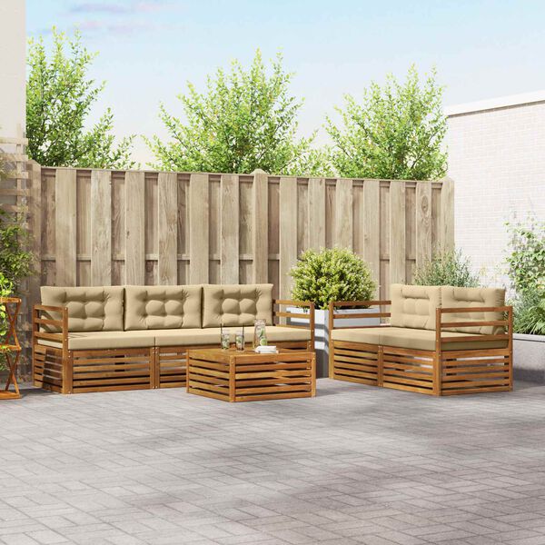 vidaXL Zunanja garnitura za sedenje z blazino 6 pcs Naravna in bež