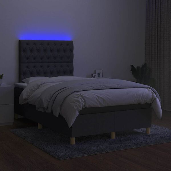 vidaXL Box spring postelja z vzmetnico LED temno siva 120x190 cm blago