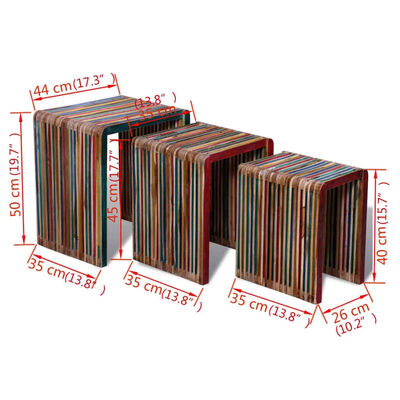 vidaXL Komplet mizic 3 kosi barvit iz predelanega lesa