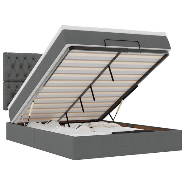 vidaXL Otomanska postelja z vzmetnico & LEDs temno siva 140x190 cm