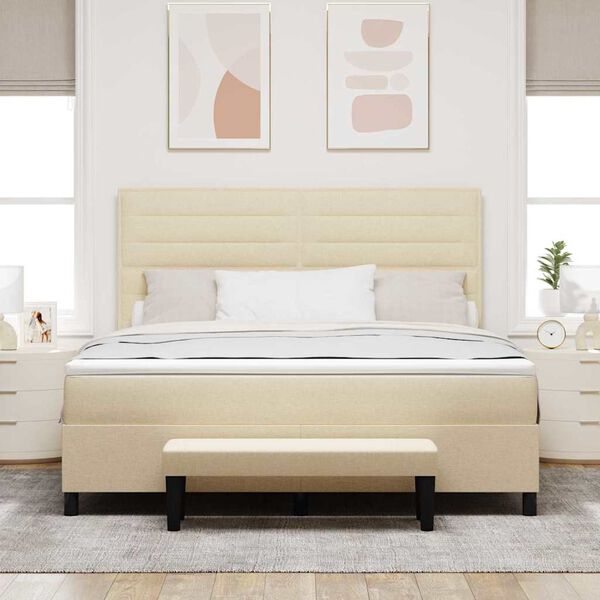 vidaXL Postelja z vzmetnico z vzmetnico krema 180 x 200 cm blago