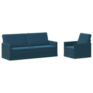vidaXL Kavčna garnitura 2 pcs Modra Žamet