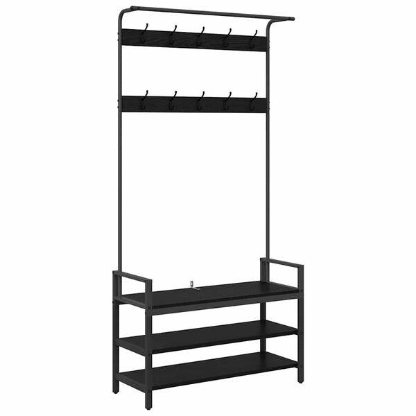 vidaXL Obe&scaron;alnik za pla&scaron;če s polico Črna Orehovina 95 x 34 x 184 cm