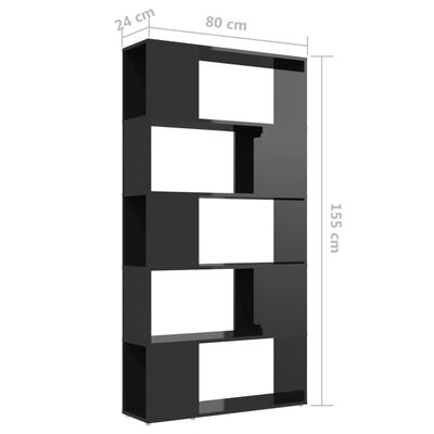 vidaXL Knjižna omara za razdelitev prostora sijaj črna 80x24x155 cm