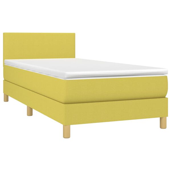 vidaXL Box spring postelja z vzmetnico LED zelena 100x200 cm blago