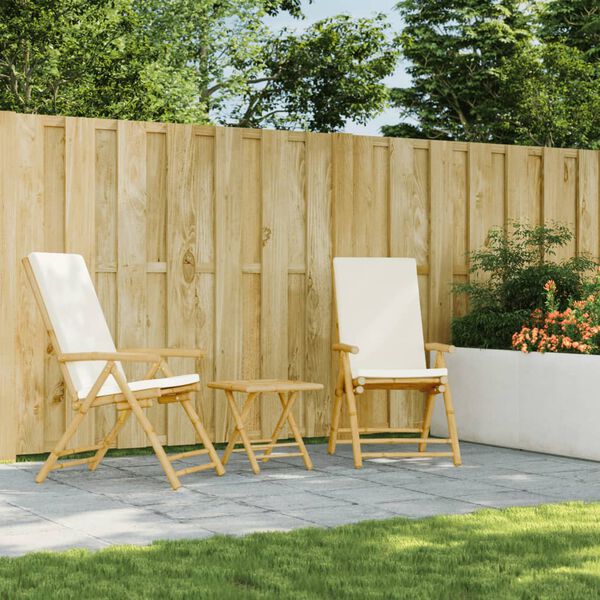 vidaXL Zložljivi vrtni stoli 2 kosa z blazinami bambus