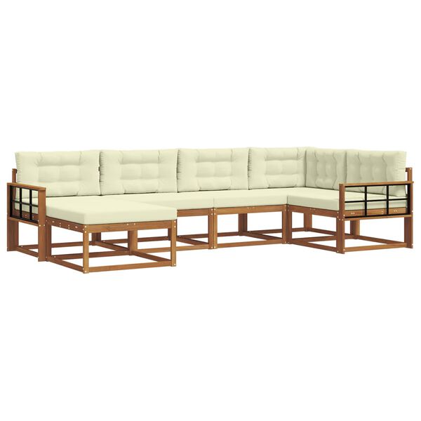 vidaXL Zunanja garnitura za sedenje z blazino 6 pcs Naravna in smetana