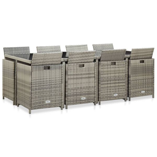 vidaXL Zunanja jedilna garnitura z blazinami 13-delna poli ratan siva