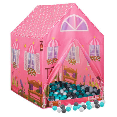 vidaXL Otroški šotor za igranje z 250 žogicami roza 69x94x104 cm