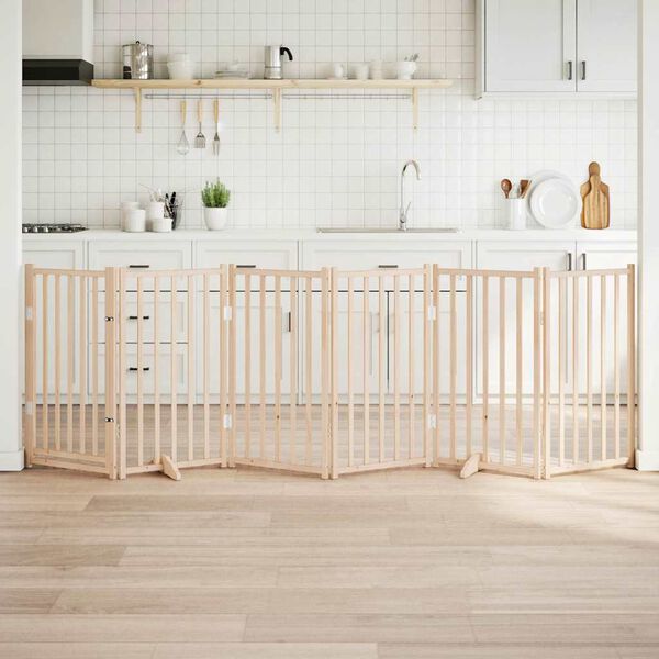 vidaXL Pasja vrata z vrati, zložljiva, 6 panelov, 300 cm, masiven les jelka