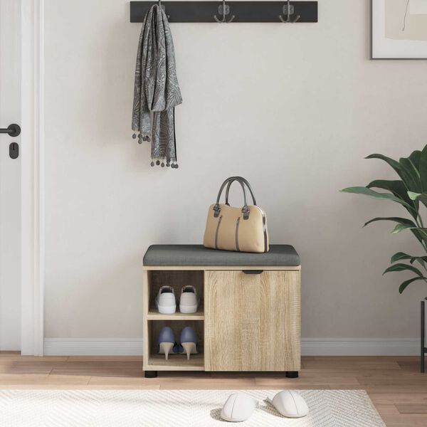 vidaXL Haldna klop z blazino s polico Sonoma hrast 60 x 38 x 46 cm