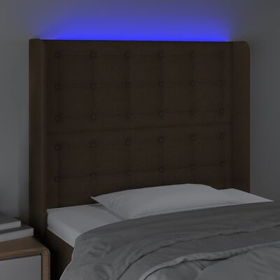 vidaXL LED posteljno vzglavje temno rjavo 103x16x118/128 cm blago