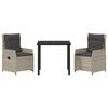 vidaXL Komplet za jedilnico v vrtu 3 pcs Svetlo siva poli ratan