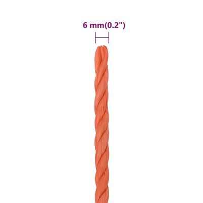 vidaXL Delovna vrv oranžna 6 mm 50 m polipropilen