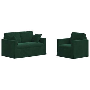 vidaXL Kavčna garnitura 2 pcs Temno zelena 138 x 78 x 80 cm Žamet