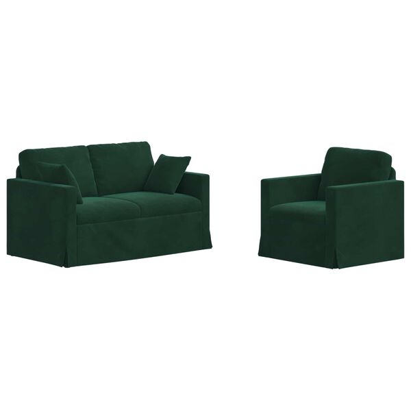 vidaXL Kavč 2 pcs Temno zelena 138 x 78 x 80 cm Žamet