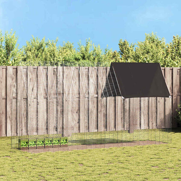 vidaXL Kletka za zajce srebrna 400 x 100 x 210 cm Cinkana jeklena