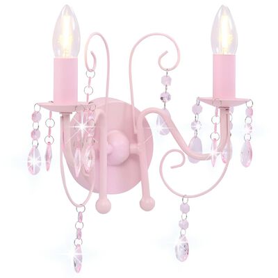 vidaXL Stenska svetilka s kroglicami roza 2 x E14 žarnice