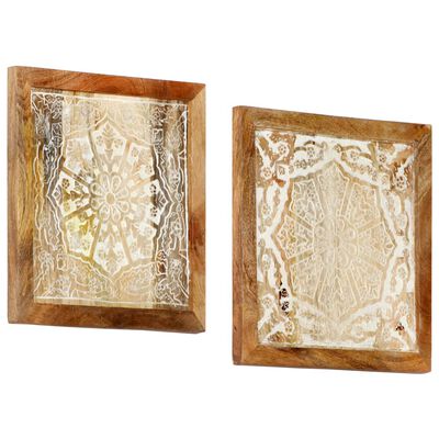 vidaXL Ročno izrezljani stenski paneli 2 kosa mangov les 40x40x1,5 cm