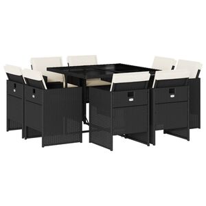 vidaXL Vrtna jedilna garnitura 9-delna z blazinami rjav poli ratan