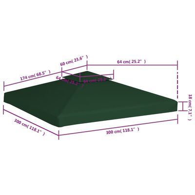 vidaXL Nadomestna streha za paviljon 310 g/m² zelena 3x3 m