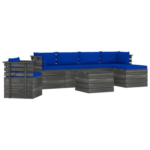 vidaXL Vrtna garnitura iz palet 7-delna z blazinami trdna borovina