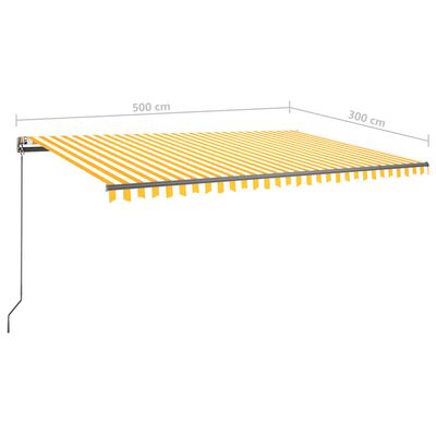 vidaXL Ročna zložljiva tenda z LED lučkami 500x300 cm rumena in bela