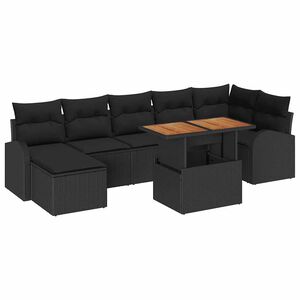 vidaXL Vrtna sedežna garnitura s shranjevanjem 8 pcs Črna Poly ratan