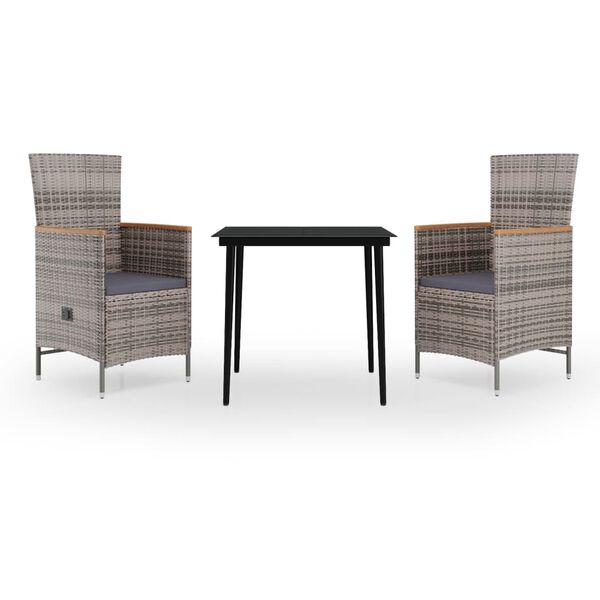 vidaXL Vrtna jedilna garnitura 3-delna z blazinami siva