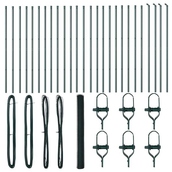 vidaXL Ogrodje s stebri Zelena 1.6 x 50 m Jeklo s PVC premazom