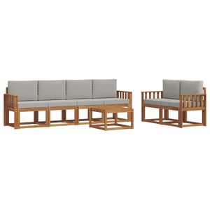 vidaXL Zunanja garnitura za sedenje 7 pcs Naravna in svetlo siva