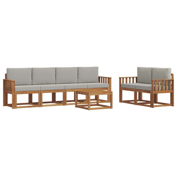 vidaXL Zunanja garnitura za sedenje 7 pcs Naravna in svetlo siva