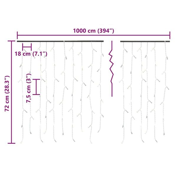 vidaXL LED zavesa ledene sveče 10 m 400 hladno belih LED lučk