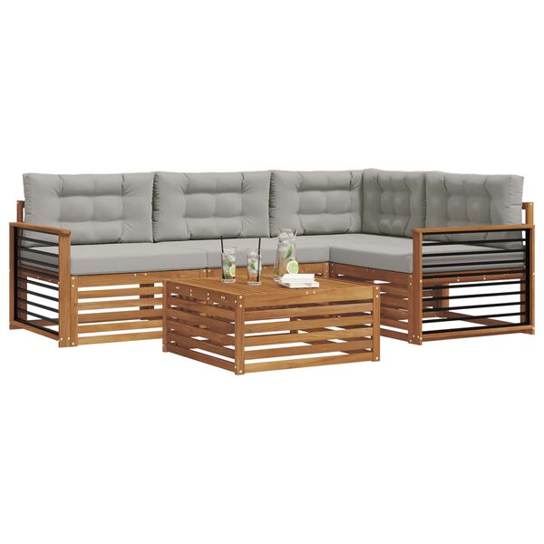 vidaXL Zunanja garnitura za sedenje 5 pcs Naravna in svetlo siva