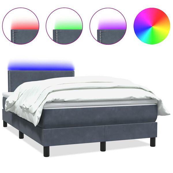 vidaXL Box spring postelja z vzmetnico LED temno siva 120x210 cm žamet