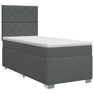 vidaXL Postelja boxspring z vzmetnico Temno siva Enojno Blago