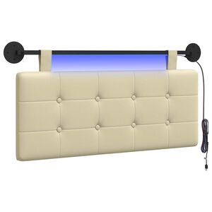 vidaXL Viseče vzglavje postelje Z LED svetlobo Krem Umetno usnje