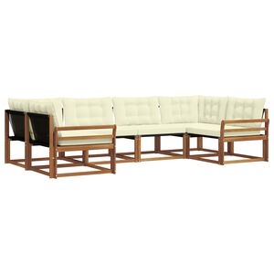vidaXL Zunanja garnitura za sedenje z blazino 6 pcs Naravna in smetana
